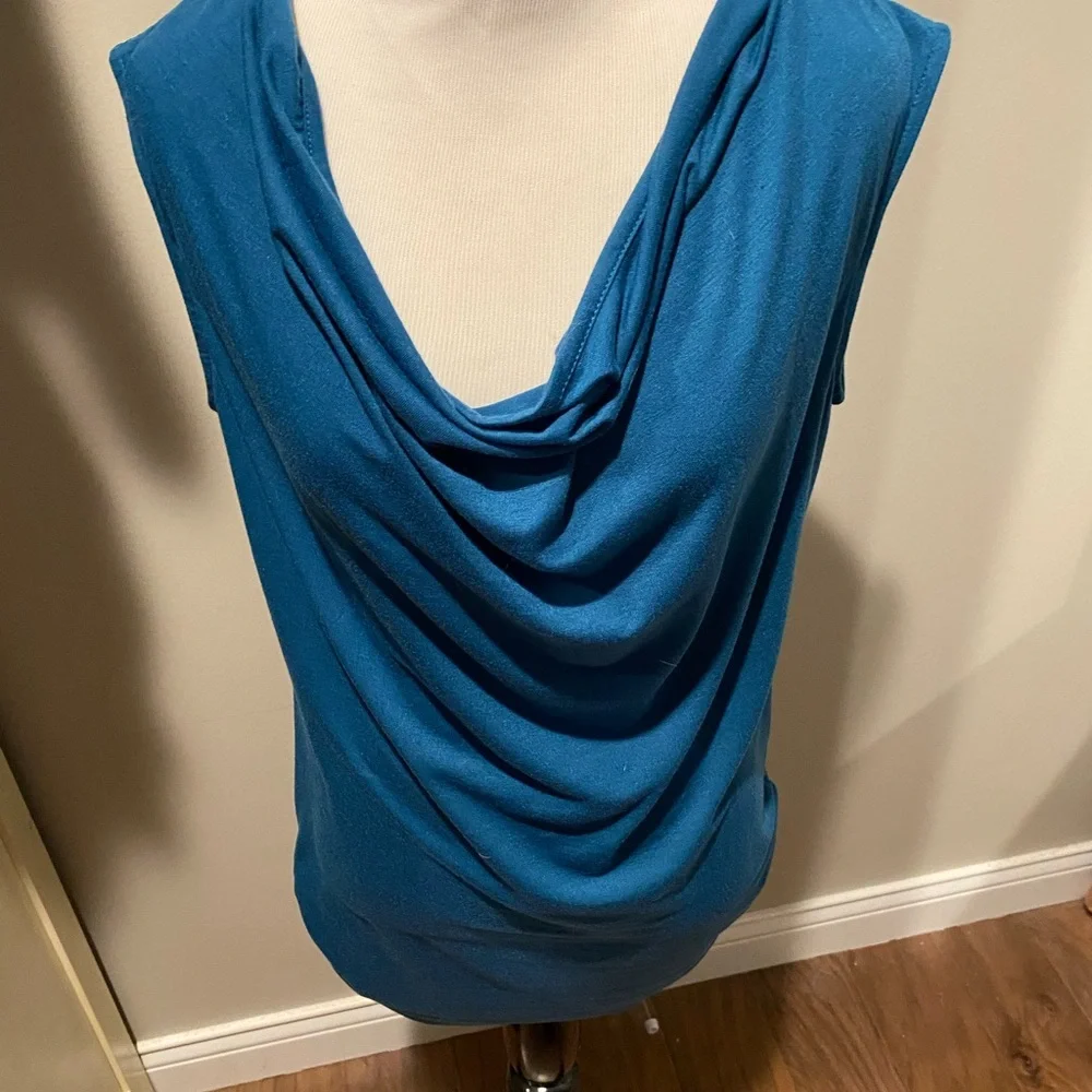 Elegant Blue Drape Neck Blouse